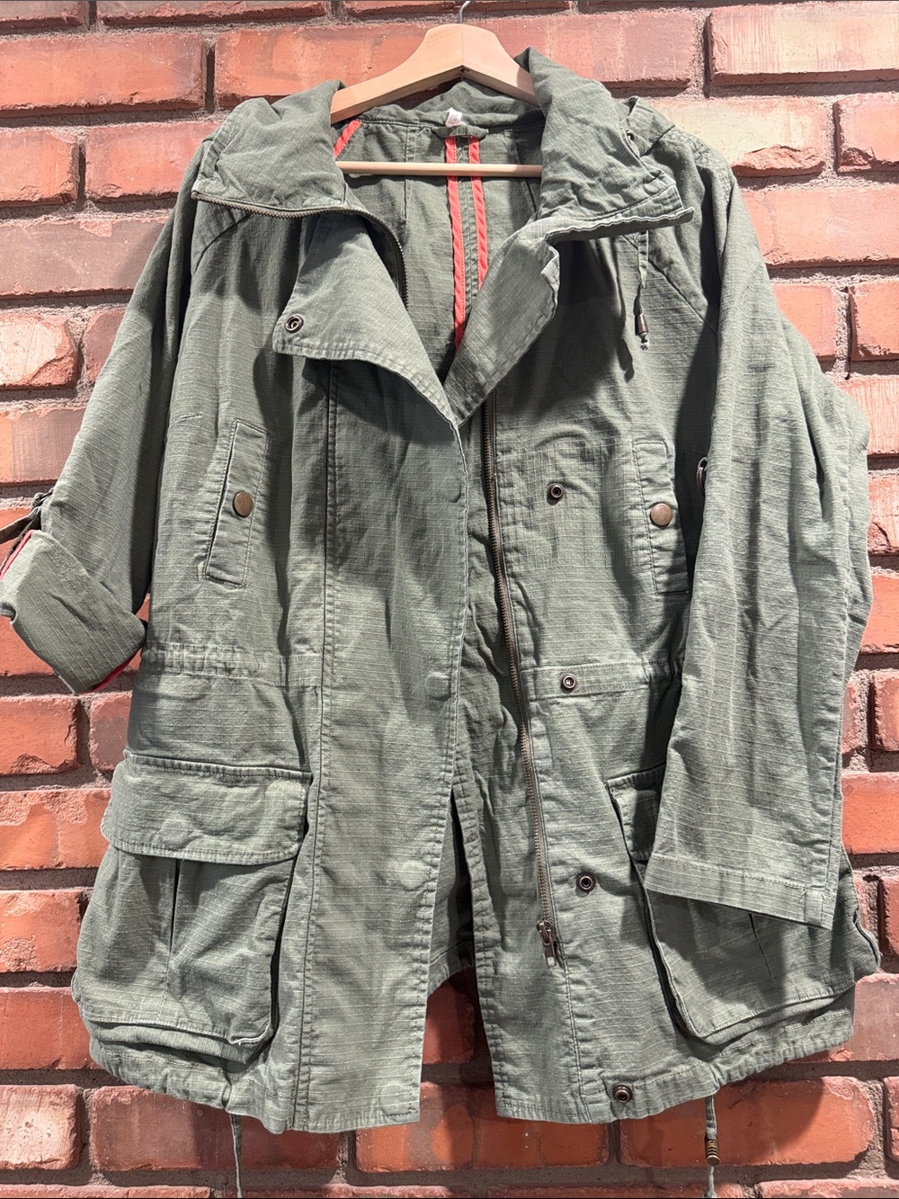 Willow & Clay Olive Utility Jacket with Hood and Cargo Pockets